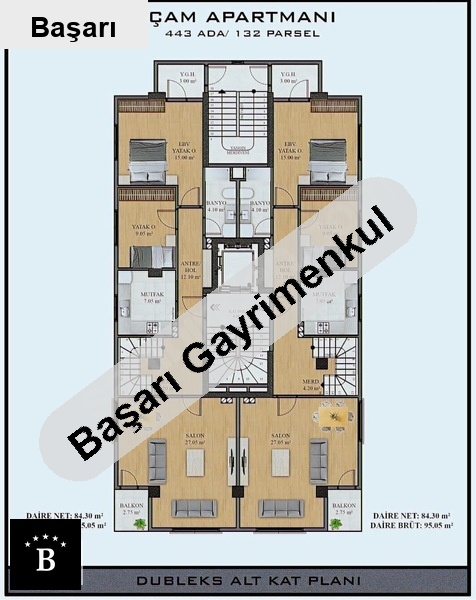 Başarı'dan erenköy'de 4+2 net 180 m2 balkonlu ebv banyolu sifir
