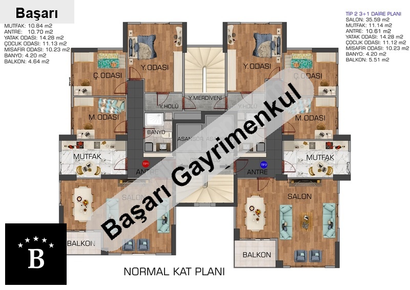 Başarı'dan erenköy'de 3+1 muhteşem lokasyon'da 109 m2 geni̇ş lüks dai̇re
