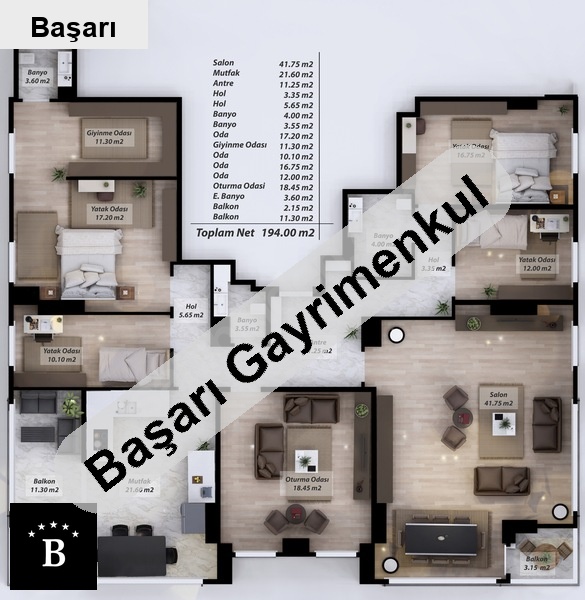 Başarı'dan anka çakmak erenköy konutları 194m2 net daire