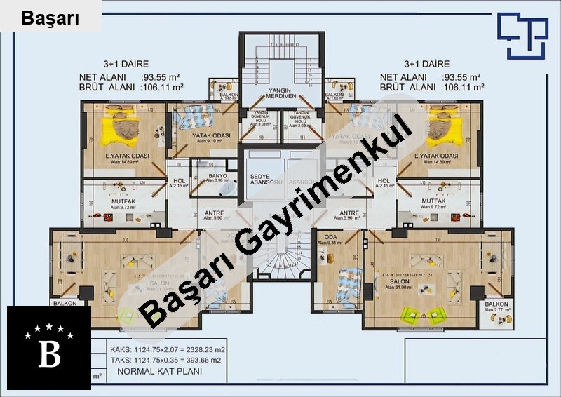 Başarı'dan full  net 95m2 3+1