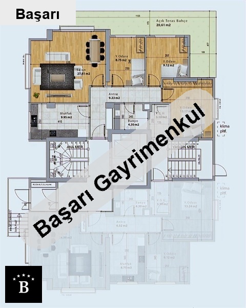 Başarı'dan tek yetkiligöztepe de 20 m2 bahçe kullanimli günli̇kli̇ 3+1